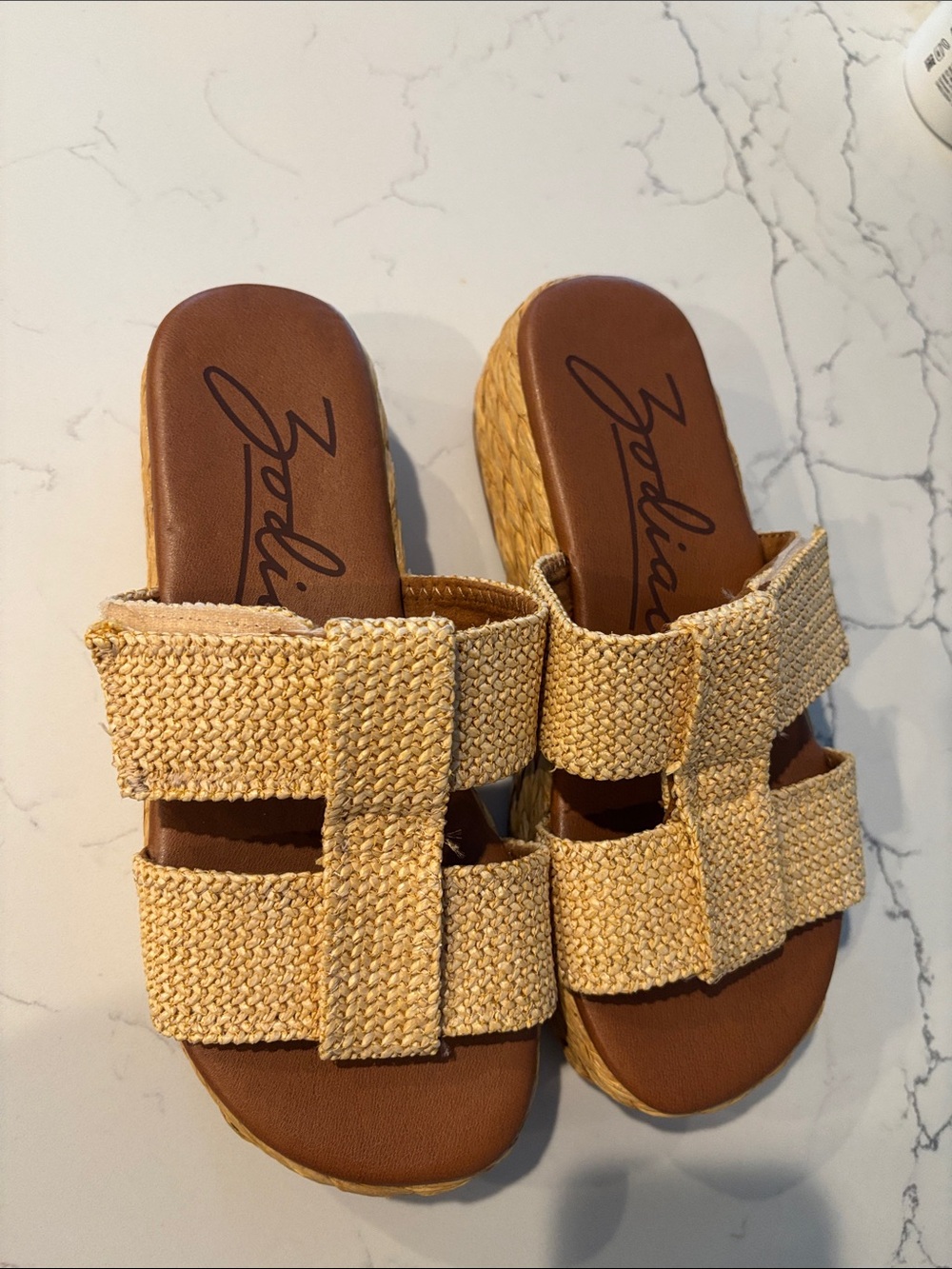 Zodiac Beige Woven Platform Slide Sandals